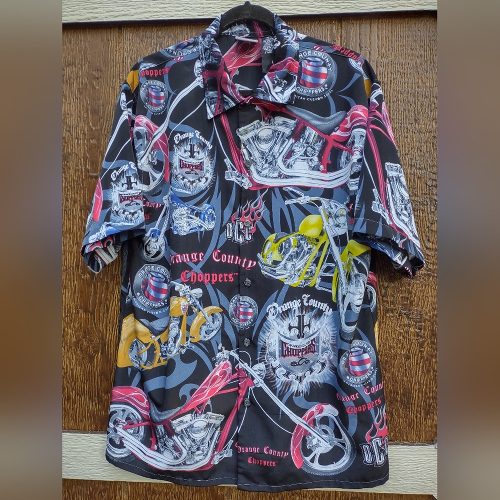 VTG Orange County Choppers Graphic Button Front Shirt Mens L